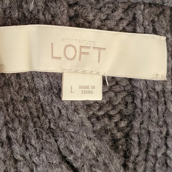 LOFT Dark Grey Women's Zip-Up Cable Knit Cardigan Sweater, Size L, NWOT - Picture 3 of 12